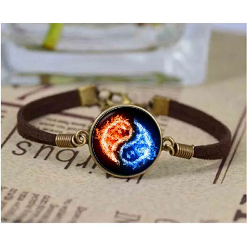 Браслет Yin Yang Tai Ji кожаный браслет цепь белого цвета с черным перекрестным