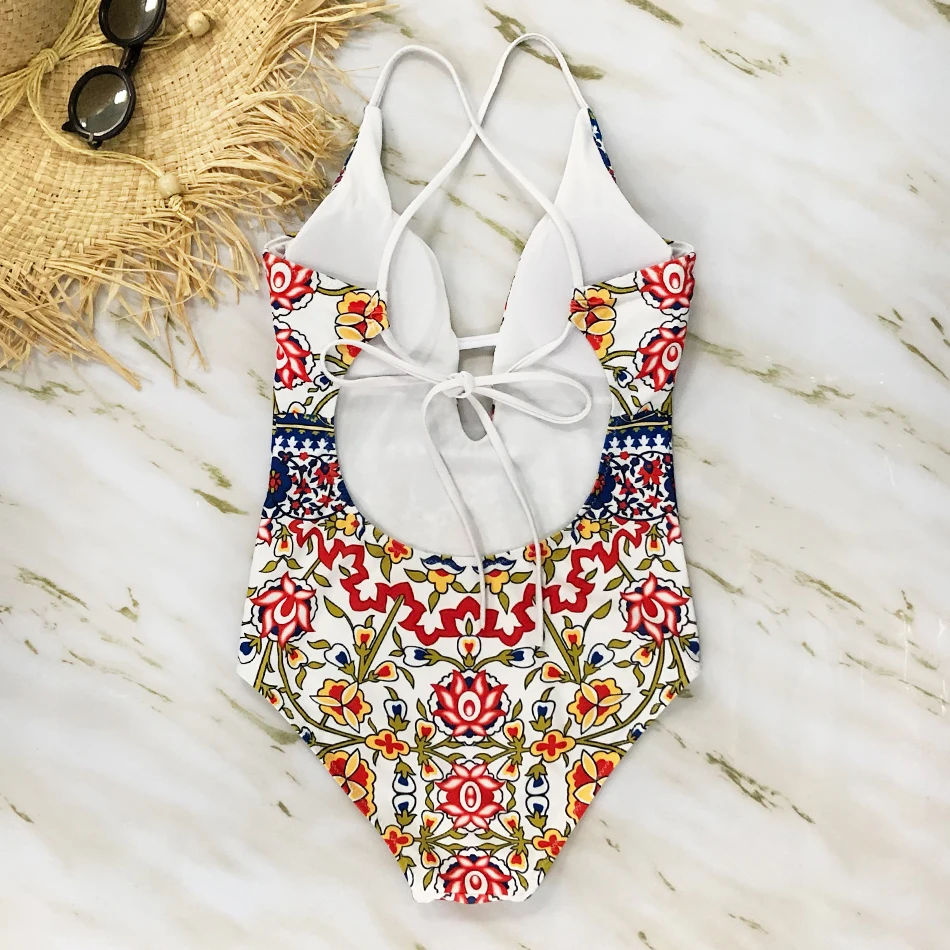 2018 Женский Цельный купальник с принтом цветочный сексуальный Maillot De Bain Монокини