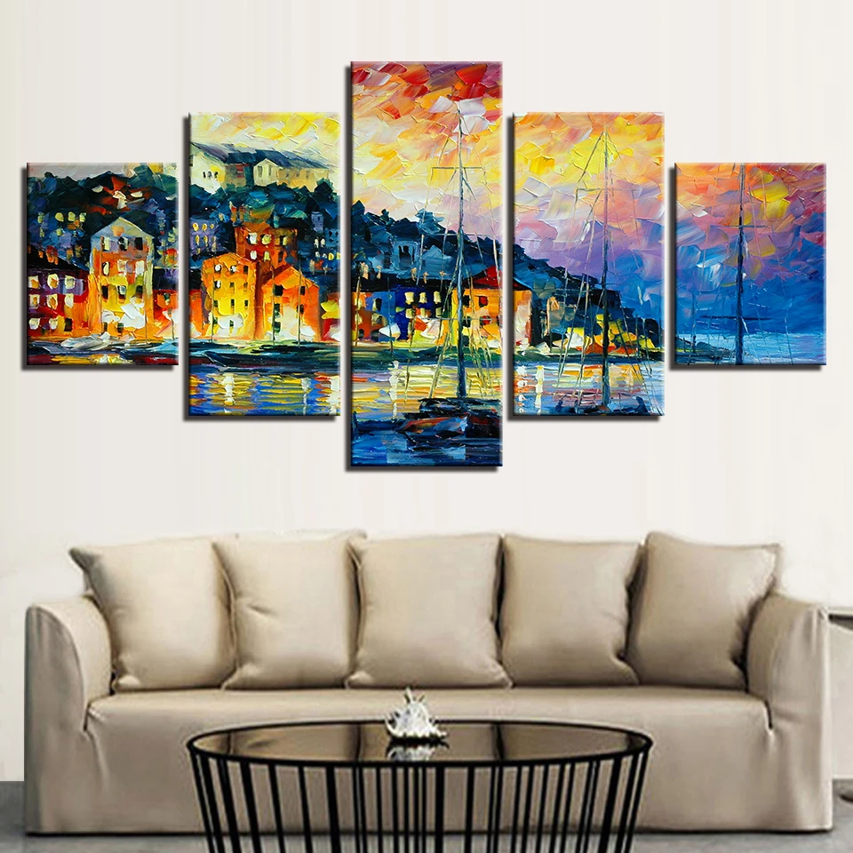 Холст фотографии модульные дома Декор рамки 5 шт. Wall Art Венеция водных город