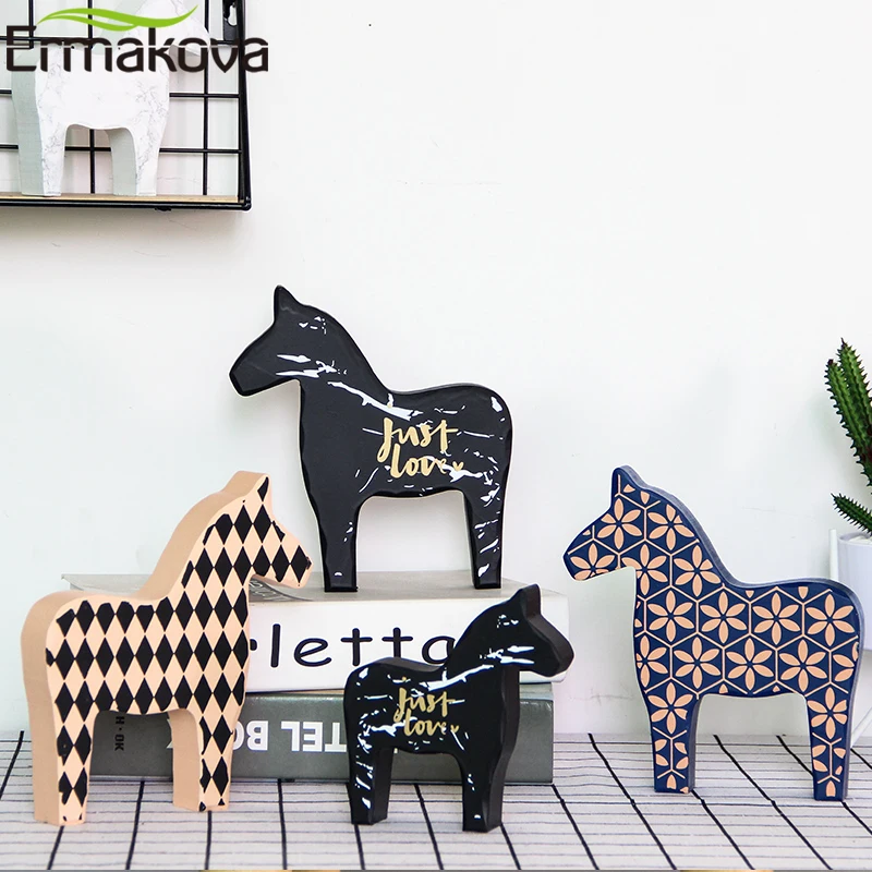 ERMAKOVA-estatuilla de caballo de madera para niños, juguete bonito para niños, artesanía de caballo, estatua de caballo Dala, decoración de oficina y escritorio para el hogar