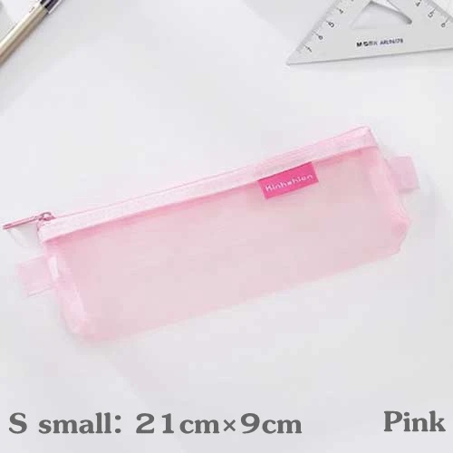 S-small-Pink Прозрачный чехол-карандаш, Сетчатая Сумка-карандаш для детей, подарок для девочек, офисные школьные принадлежности кавайи, канцелярские принадлежности, нейлоновый чехол-карандаш на молнии - Цвет: S-small-Pink