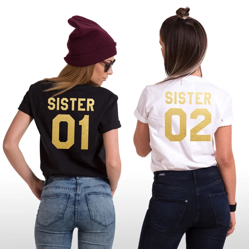 Женская модная летняя футболка SISTER 01 02 лучшие друзья Топы с короткими