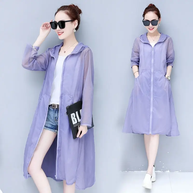 777 Purple Летняя Длинная женская куртка с капюшоном, куртка с длинным рукавом, женская элегантная верхняя одежда, повседневная куртка на молнии размера плюс, куртка для девочек 3XL Q1471 - Цвет: 777 Purple