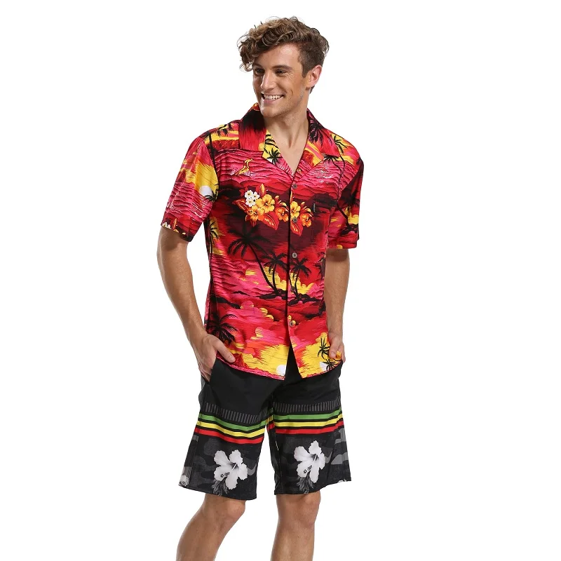 2017 новые мужские рубашки Aloha с коротким рукавом на пуговицах 100% хлопок Летние