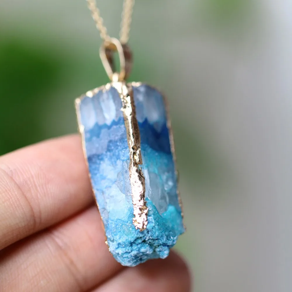 Geode кулон для женщин натуральный камень ювелирные изделия Drusy ожерелья с жеодами