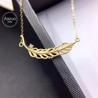 aazuo real 18k yellow gold real diamond ij si originality feather micro paved free pendent necklace gifted for women birthday