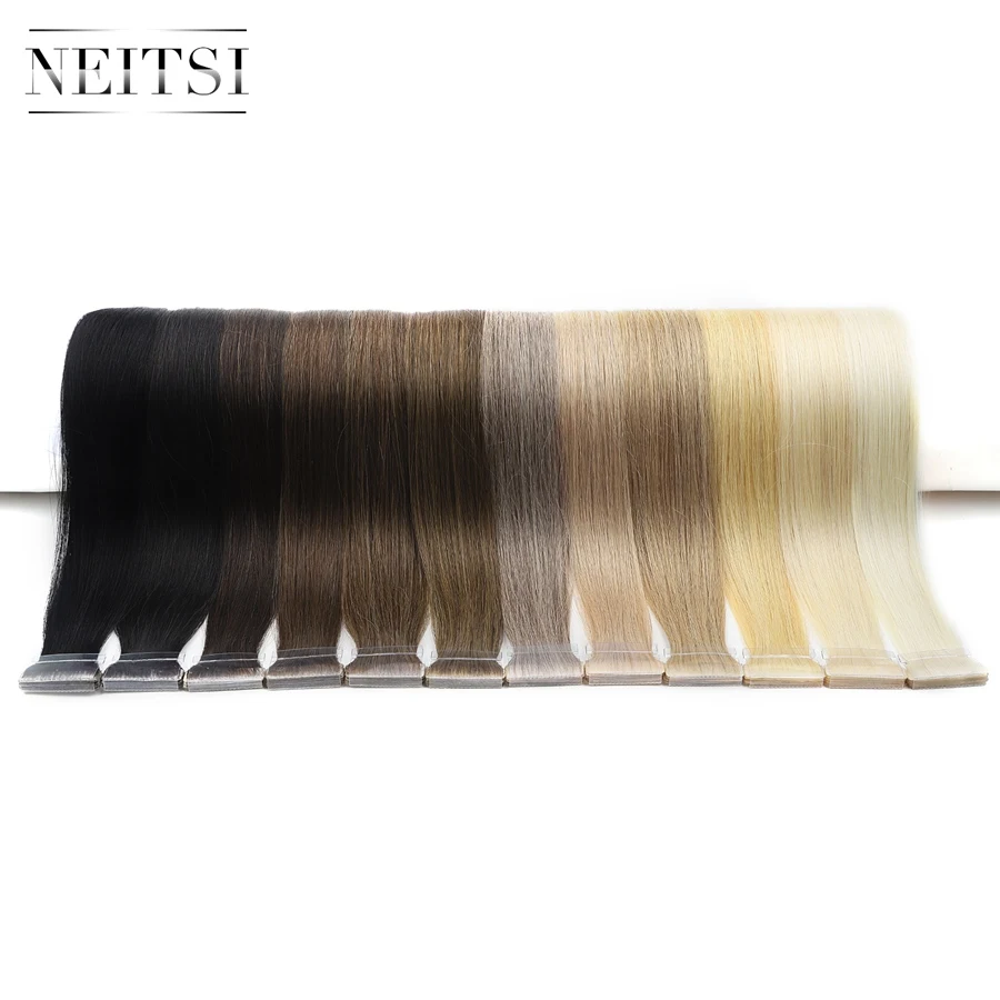 

Neitsi Straight PU Skin Weft Hand Tied Tape In Adhesives Remy Human Hair Extensions 16" 20" 24" 10pcs Double Sided Tape Hair
