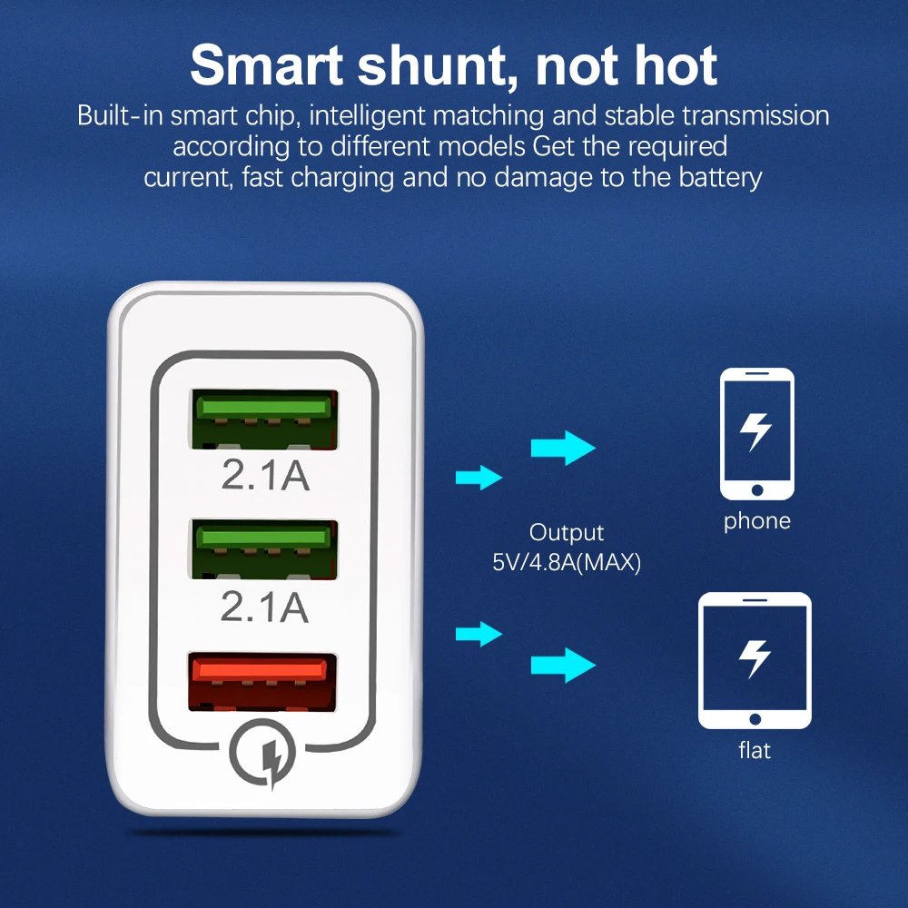 Charger EU 3 Ports Quick Charge 3.0 Travel Mobile Phone Adapter For Cubot Quest Lite/King Kong 3/Nova/Power/Note Plus | Мобильные