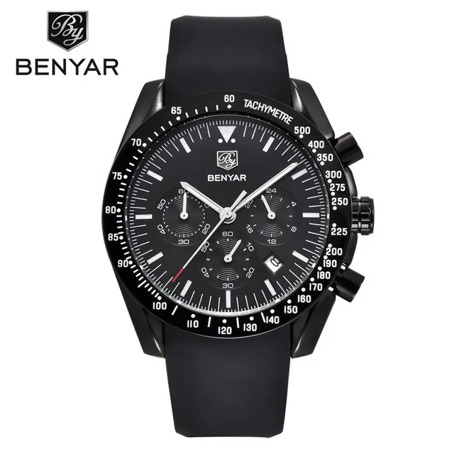 all Black BENYAR Для мужчин аналоговые кварцевые модные часы класса люкс Водонепроницаемый спортивные часы Сталь мужские часы Relogio Masculino - Цвет: all Black
