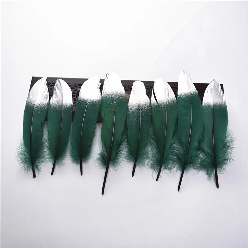 Deep Green Silver Окунутых золотых и серебряных гусиных перьев 10 шт-100 шт/Партия 15-20 см DIY декоративные перья для Свадебные украшения своими руками сантехника - Цвет: Deep Green Silver