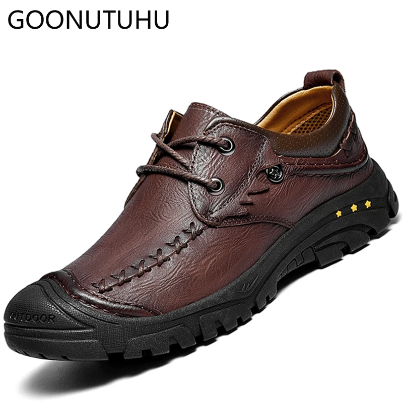 2019 new fashion men's shoes casual genuine leather big size classic brown &amp black shoe man waterproof comfortable for men | Обувь