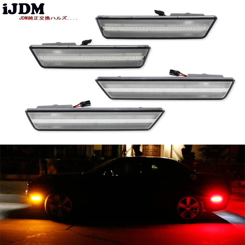 

IJDM автомобильные 120-SMD передние и задние светодиодные, боковые, габаритные фонари для 2008-2014 Dodge Challenger (передние: янтарные, задние: красные)