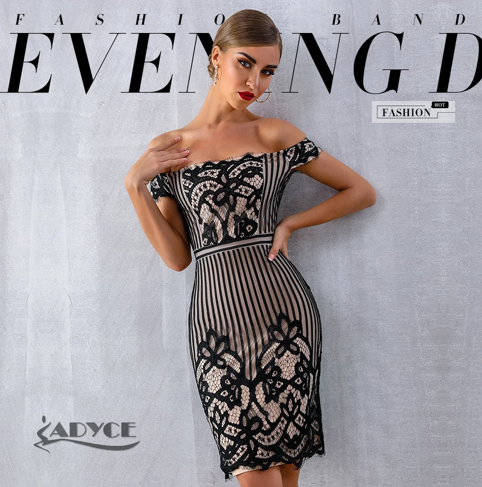Adyce новое летнее Бандажное платье для женщин Vestidos сексуальное черное кружевное миди Клубное платье с открытыми плечами вечерние платья знаменитостей