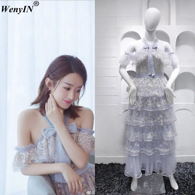 WENYIN/2018 летние модные элегантные пикантные Холтер Кружева Вышивка многослойное