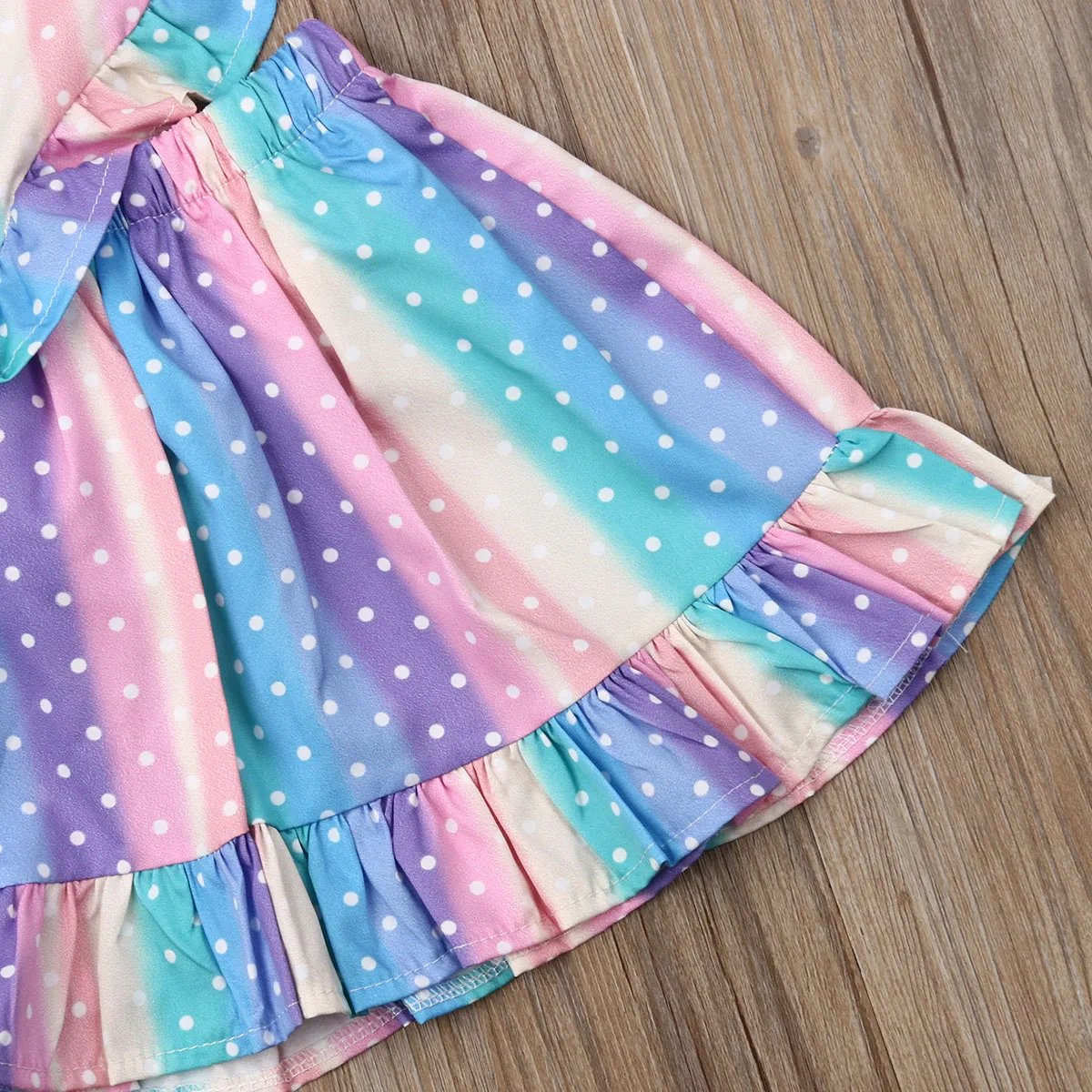 Cute Toddler Baby Girls 1-5Y Dress Love Colorful Rainbow Striped Ruffles Strap Romper Summer Outfit Clothes | Детская одежда и