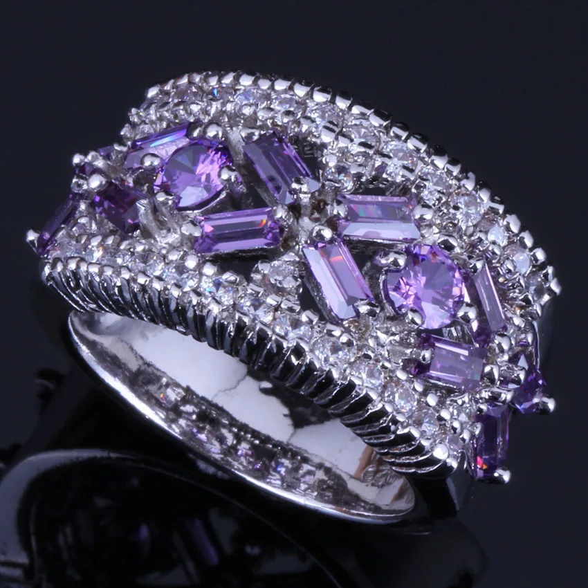 

Shining Purple Cubic Zirconia White CZ Silver Plated Ring V0550