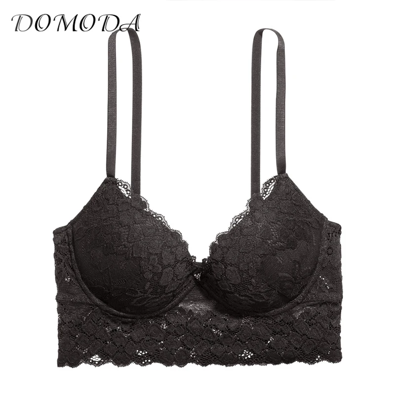 Domoda 2017 Новая мода женский черный Сексуальная Push Up Кружево спагетти регулируемый