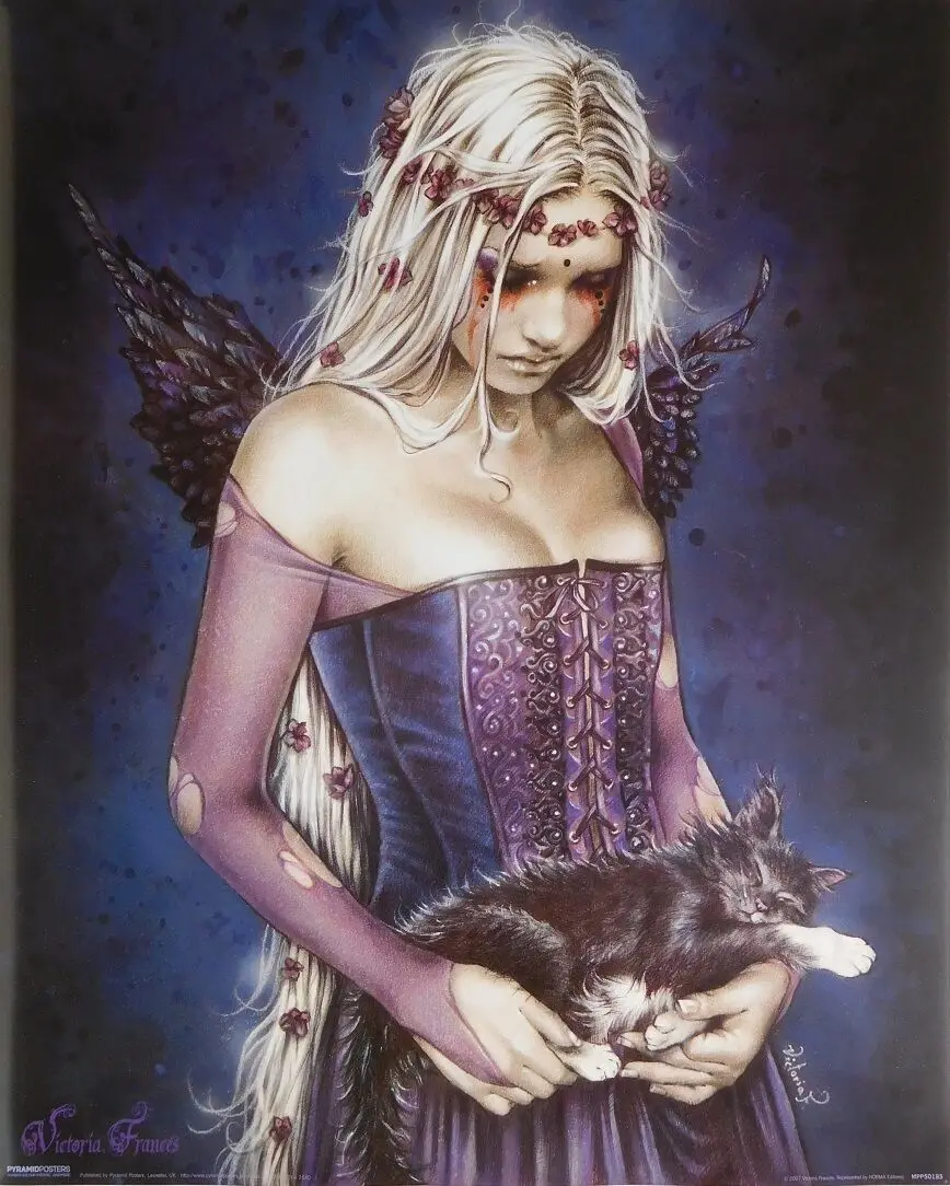 VICTORIA FRANCES CAT PINUP Готический Ангел Шелковый плакат декоративной живописи 24X36INCH | Дом