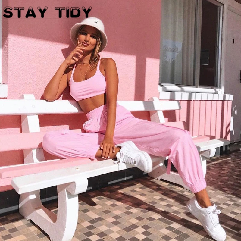 STAY TIDY/Повседневная розовая спортивная одежда комплект из 2 предметов женская