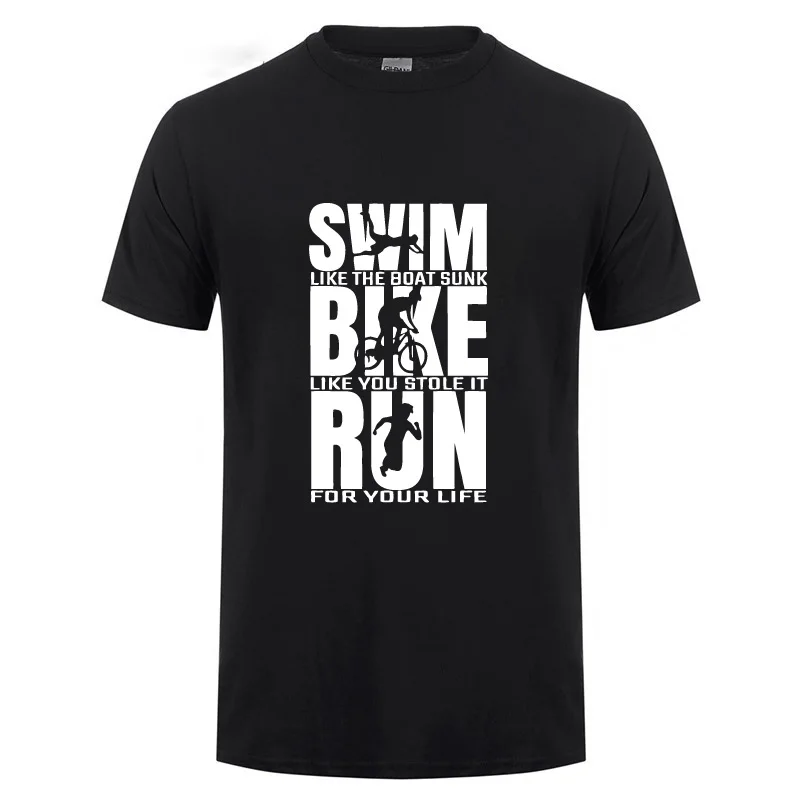 Плавание велосипед запустить триатлона Triathlete футболка Father's Day подарок Забавный подарок на день рождения для Муж папа Для мужчин короткий рукав Футболка - Цвет: Черный