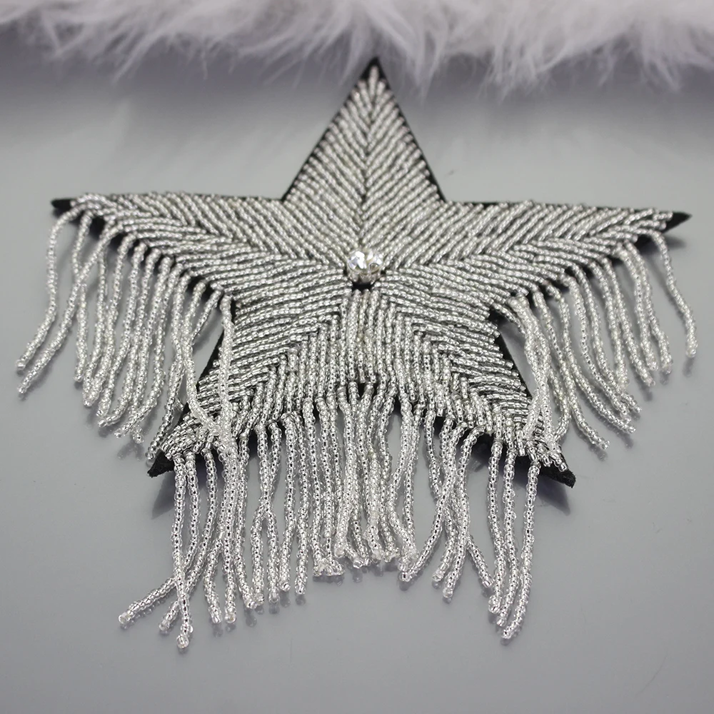 Handmade Beads Fringe Star Patches Tassel Badges Sew on Jacket Shoulder Dance wear Clothes Applique B153 | Дом и сад