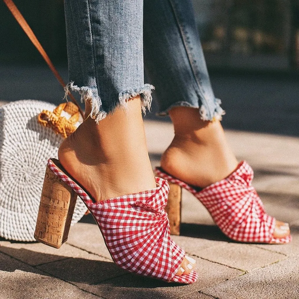 Сандалии SAGACE женские на высоком толстом каблуке модные повседневные тканевые