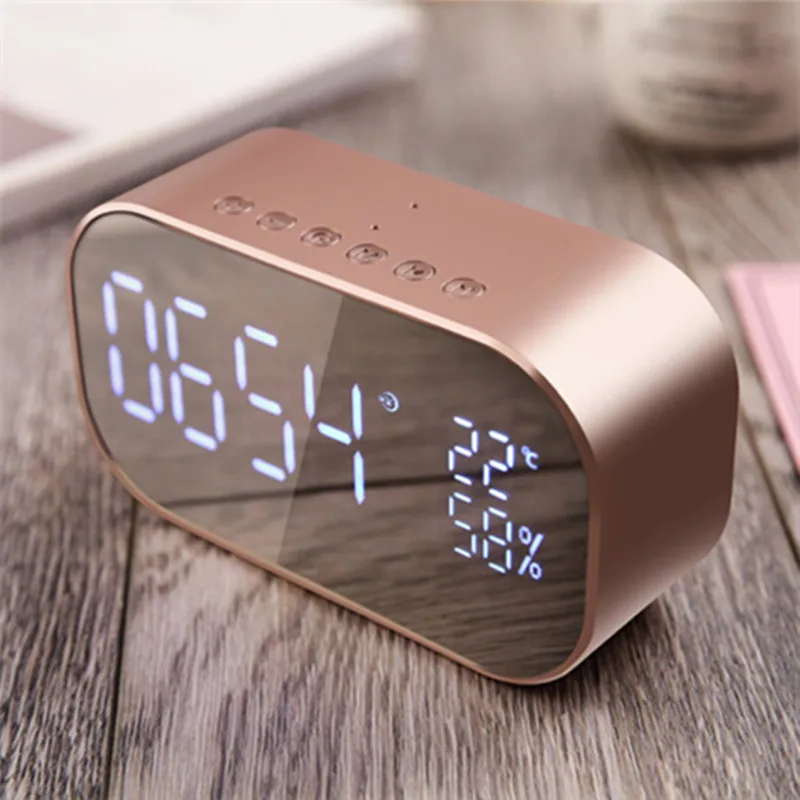 HAAYOT портативный многофункциональный динамик с Bluetooth мини Беспроводной интеллектуальный будильник светодиодный Отображение времени температуры громкий динамик - Цвет: Розовый