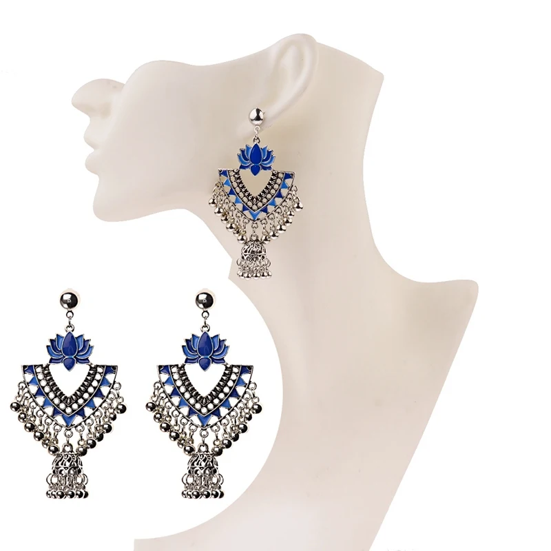 Amader египетские Винтажные серьги с кисточками зеленого лотоса Jhumka Bells для женщин, турецкие племенные цыганские треугольные индийские ювелирные изделия HXE068