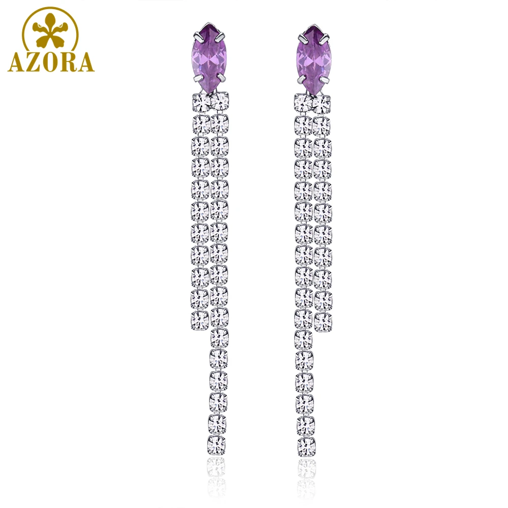 Женские длинные серьги кисточки AZORA синие Кисточки Из фианита свадебные