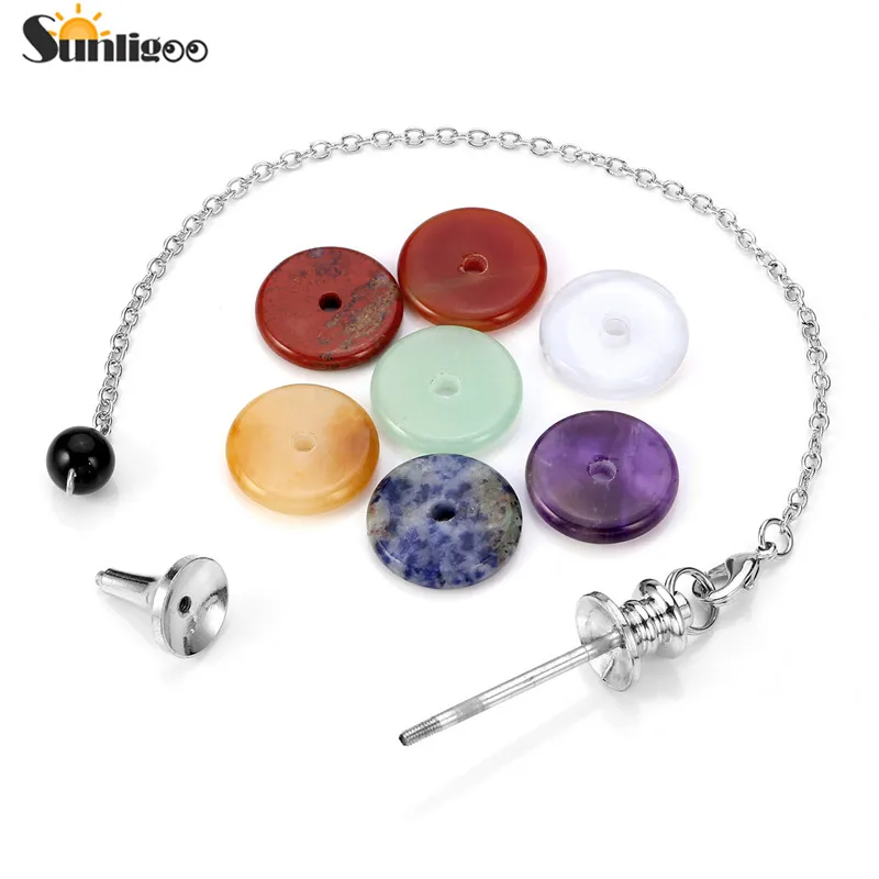 Sunligoo 7 Чакр Исцеляющие кристаллы Dowsing заостренный маятник символом чакры