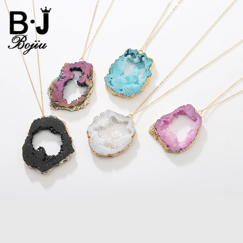 Цепочка BOJIU с кулоном Женская длинная изысканная цепочка из натурального Друза и