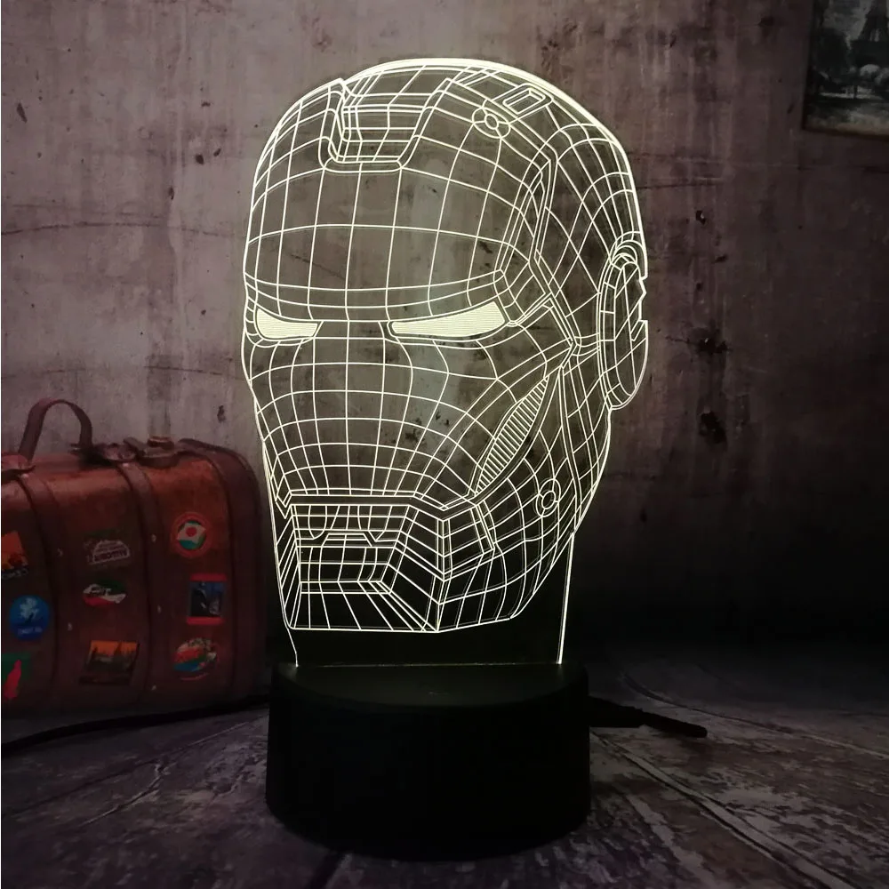 Прохладный 3D светодиодный Железный человек светильник Ночная настольная лампа
