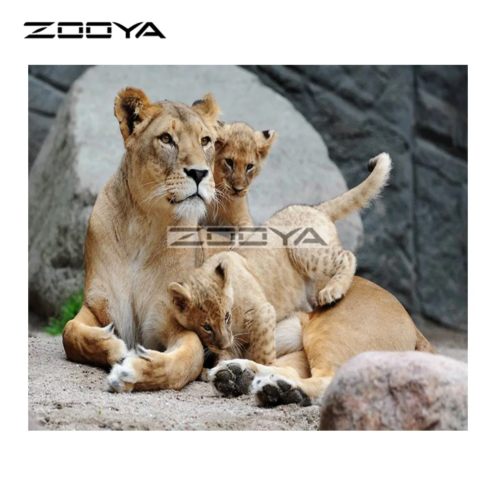 ZOOYA 5D алмазная вышивка сделай сам Лев и два ребенка живопись крестиком квадратная