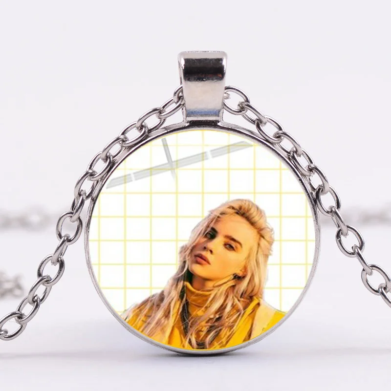 Style 7 SONGDA Hot Billie Eilish, ожерелье для фанатов, модная певица, Harajuku, принт, стеклянный кабошон ручной работы, ожерелье с подвеской, металлическая цепочка в стиле панк - Окраска металла: Style 7