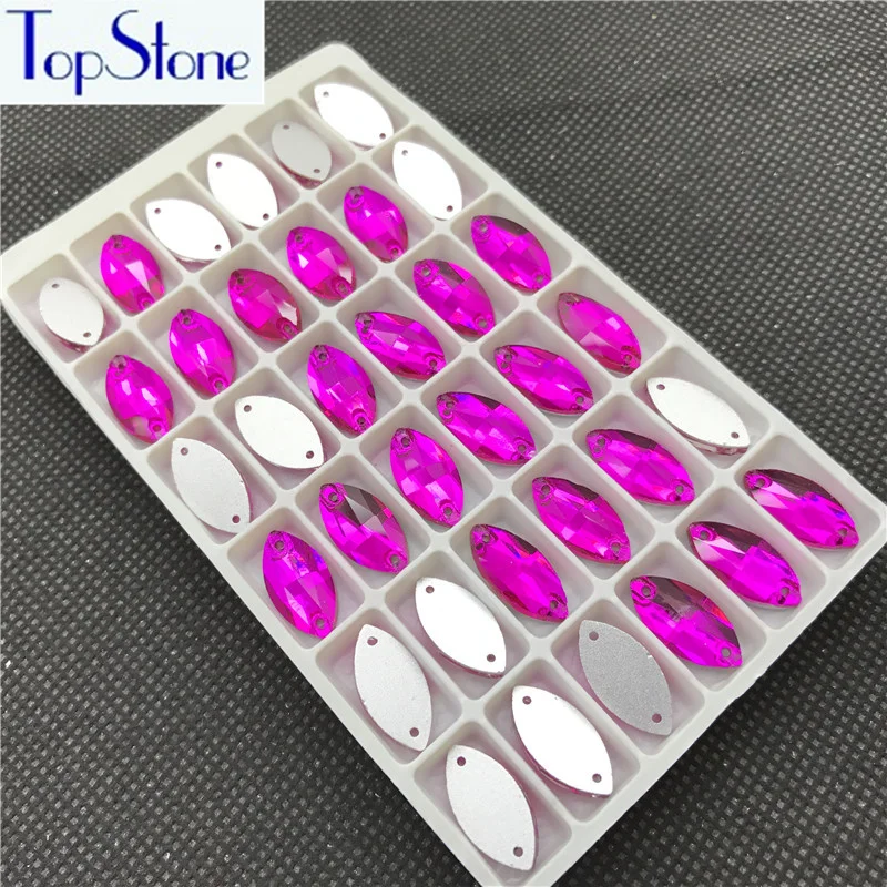 TopStone Fuchsia Navette Sew On Glass Crystal Stone Flatback Marquise sew on Rhinestone For Dress clothing | Дом и сад