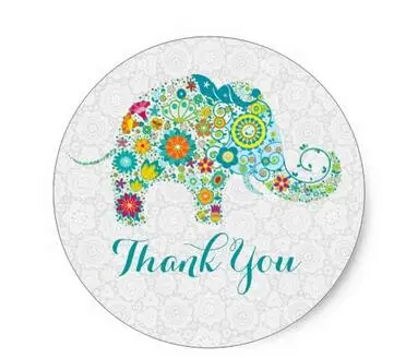 

1.5inch Colorful Cute Floral Elephant Thank You Classic Round Sticker