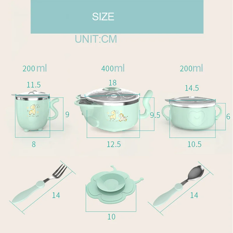 Baby Dish children kids Tableware Set Stainless Steel Insulation Strong Suction Bowl Spoon Fork Food Feeding Bowls plate | Мать и ребенок