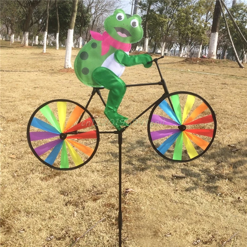 Милый 3D животное на велосипеде ветряная мельница ветер Spinner Whirligig сад газон двор Декор# T025
