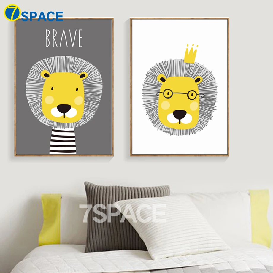 Cartoon Lion Crown Heart Quote Wall Art Canvas Painting Nordic Posters And Prints Animal Pictures Baby Kids Room Home Decor | Дом и сад