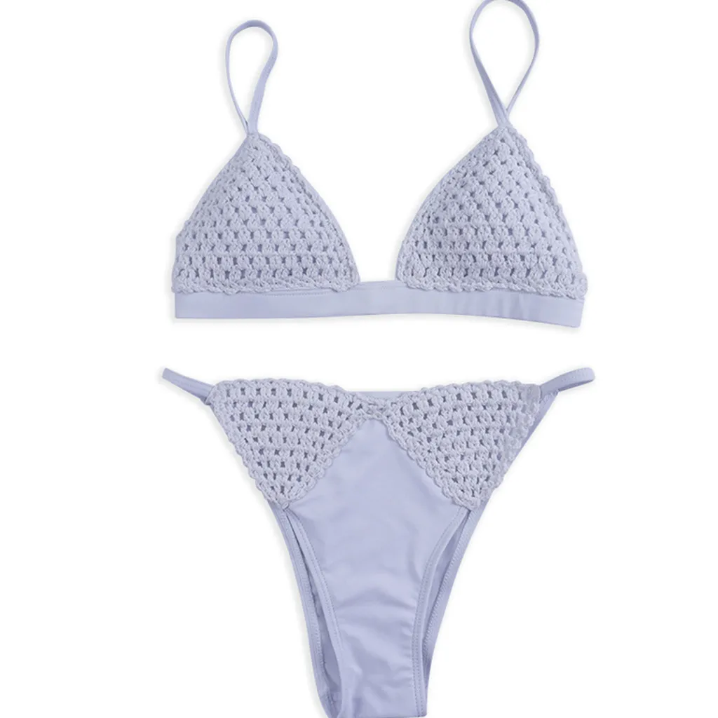 SAGACE комплект бикини ткань стиль сплошной цвет пляжный купальник морской