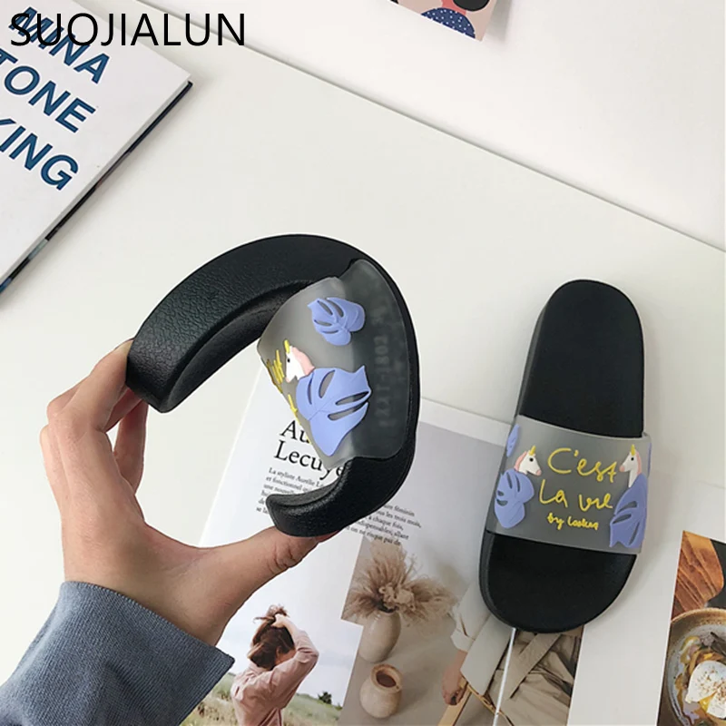 SUOJIALUN/ г., летние женские пляжные шлёпанцы, тапочки пляжная обувь на плоской подошве милые забавные домашние шлепанцы Zapatillas Mujer
