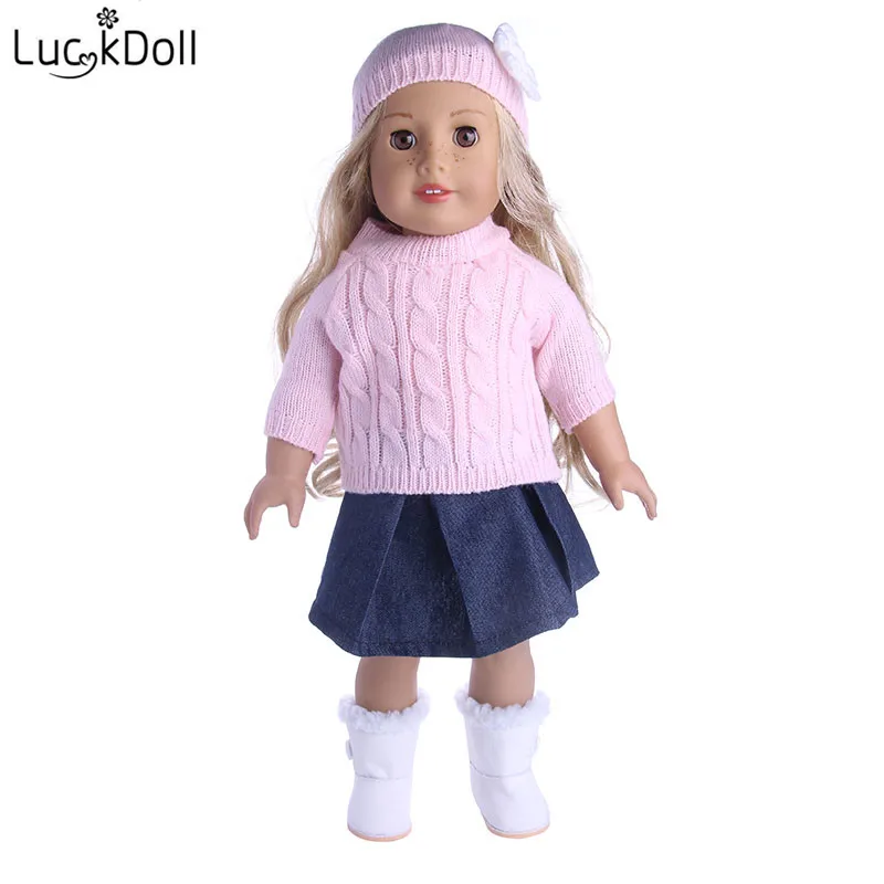 LUCKDOLL шляпа ручной работы+ шарф+ платье подходит 18 дюймов Американский 43cmBabyDoll одежда аксессуары, игрушки для девочек, поколение, подарок на день рождения