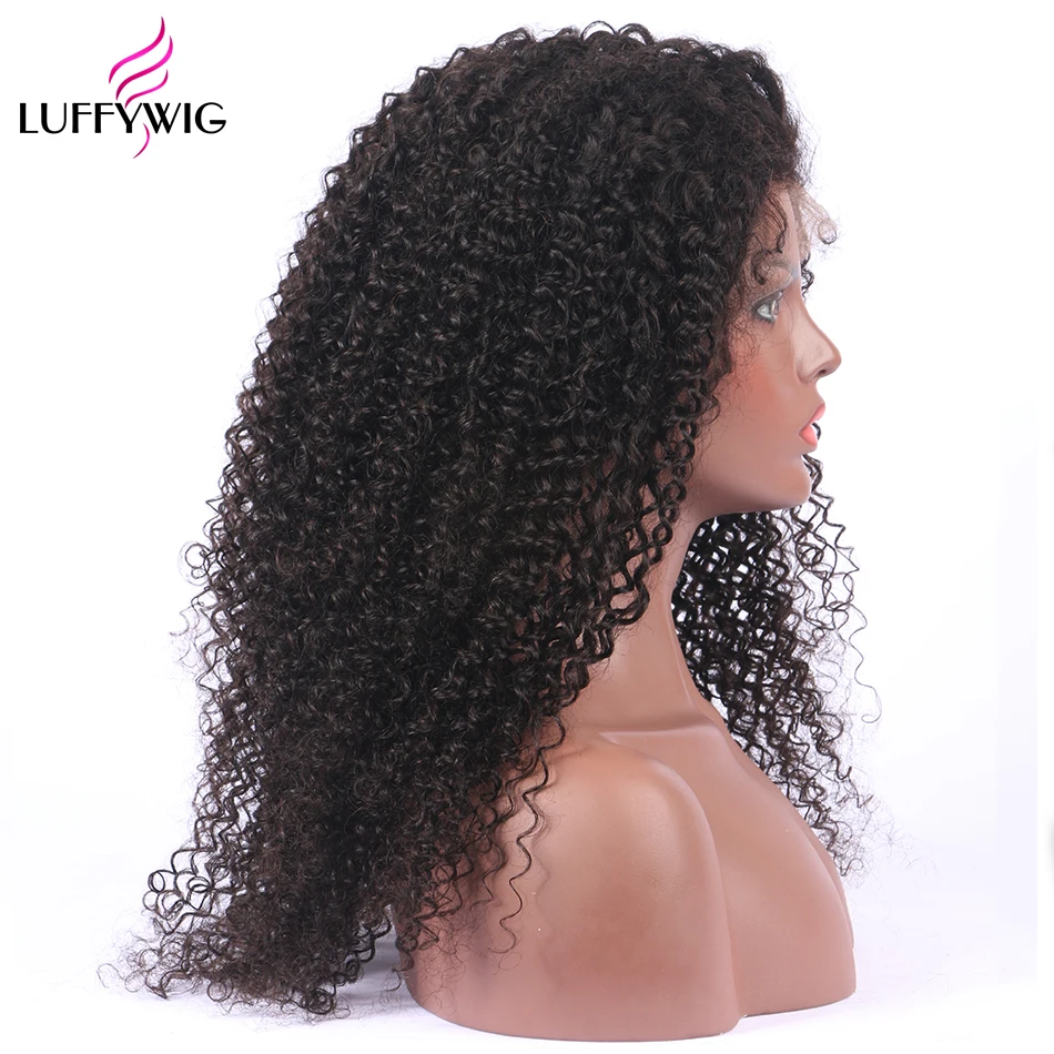 LUFFYHAIR 13x6 парики из натуральных волос с волосами младенца 250% плотность монгольская причудливая завивка парики remy волосы предварительно сорванные для женщин