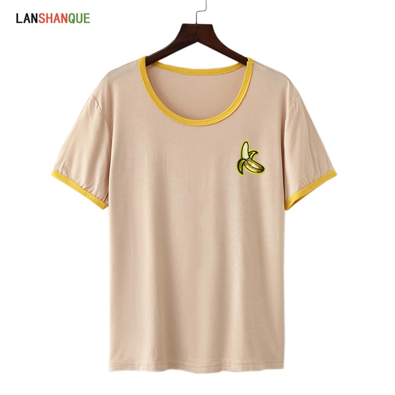 LANSHANQUE женская новая летняя футболка casual Повседневная однотонная серая с