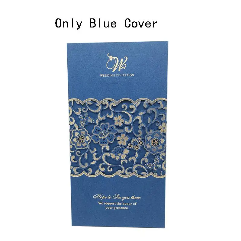 Blue Cover 50 шт. белая синяя красная лазерная резка, для свадьбы карточка приглашения карты милые персонализированные пользовательские свадебные украшения вечерние принадлежности - Цвет: Blue Cover