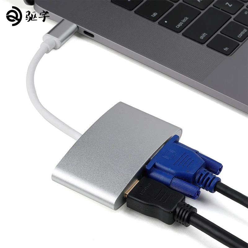 USB-C концентратора Тип C до 4 К HDMI VGA 1080 P адаптер для Macbook/Chromebook | Компьютеры и офис