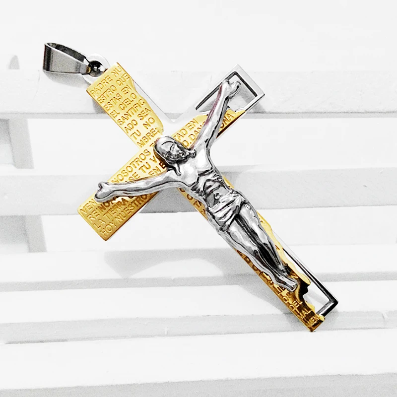 Ожерелье с кулоном в виде Креста Иисуса из серебра и золота 2014 пробы|fashion statement
