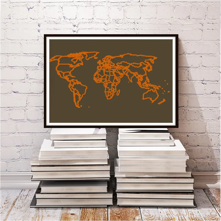 Винтажные krafts бумаги Карта мира искусства настенные наклейки холсте картина office
