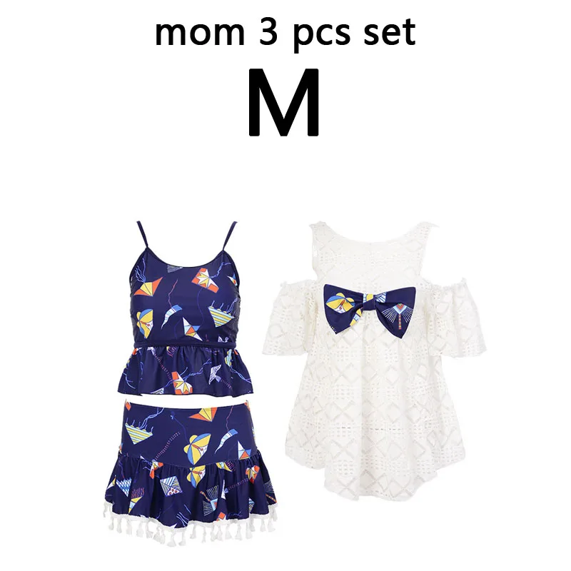 Купальник Mommy And Me, одинаковые купальники для всей семьи, бикини с высокой талией для мамы и дочки, пляжная одежда, пляжные шорты для папы и сына - Цвет: mom 3 pcs set M