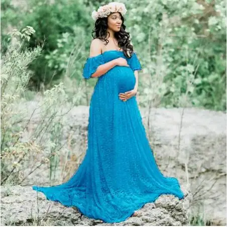 Light blue Для беременных кружево+ хлопковое платье реквизит для фотосъемки с длинным рукавом модные женские платья со шлейфом стильное свободное платье для малышей Большие размеры - Цвет: Light blue